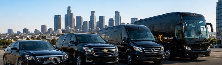 The First Class Enterprise fleet against the Los Angeles skyline